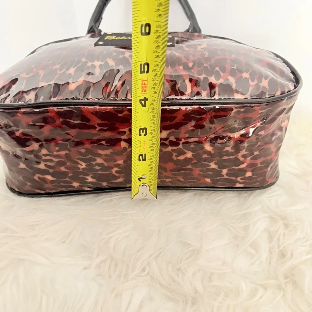 Betseyville Betsey Johnson Leopard Print PVC Mini Bowler Bag y2k Brown Black